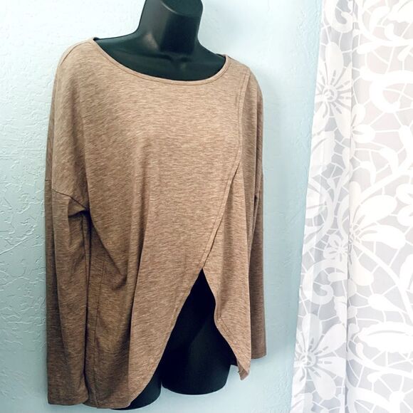 SHEIN Light Brown Split Hem Pullover Long Sleeve Shirt Size Small - Picture 4 of 9
